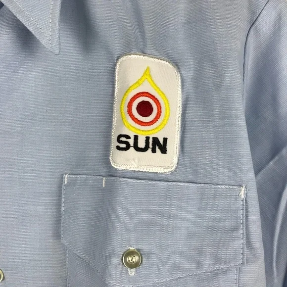 Vintage 1960s Lion Sun Gas & Oil Station Uniform Button Shirt